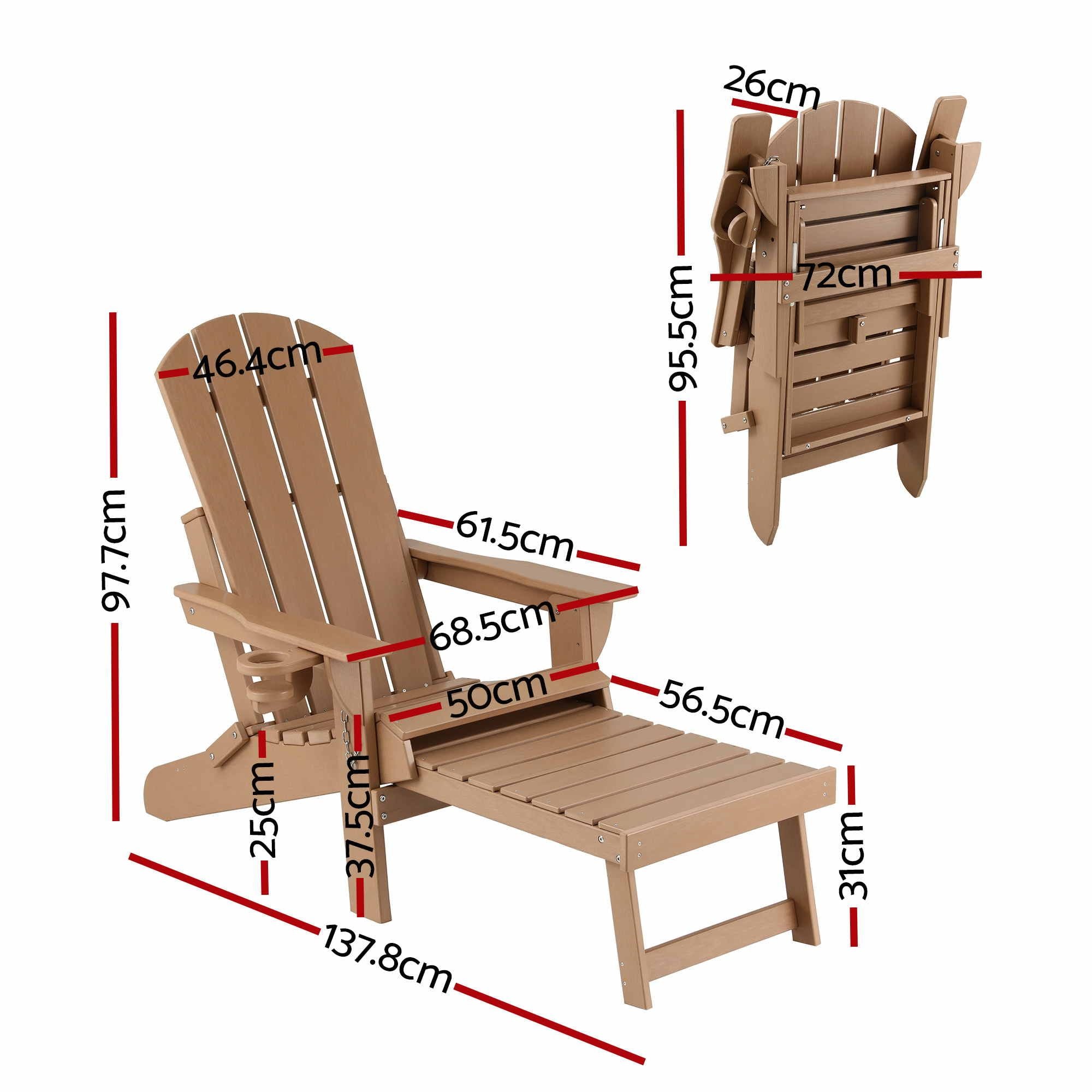 Folding Adirondack Sun Lounger with Recliner and Footrest - Khaki