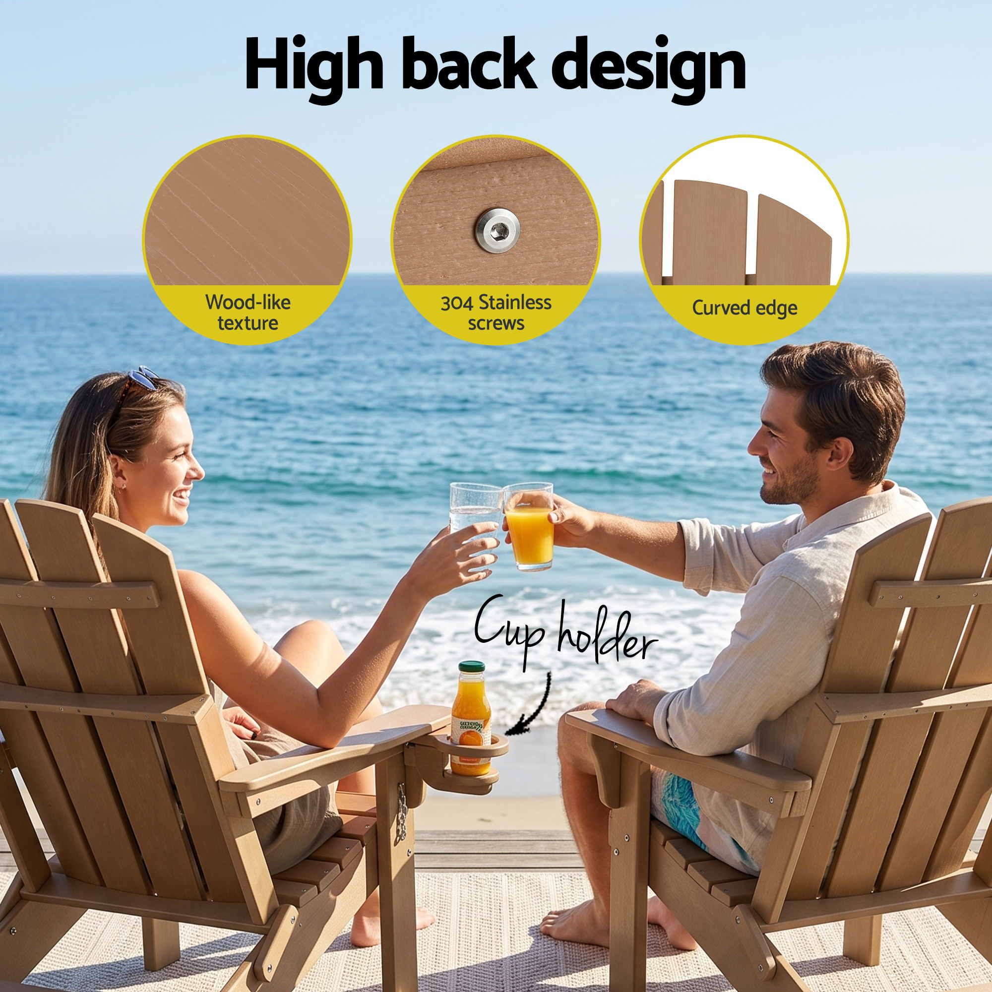 Folding Adirondack Sun Lounger with Recliner and Footrest - Khaki