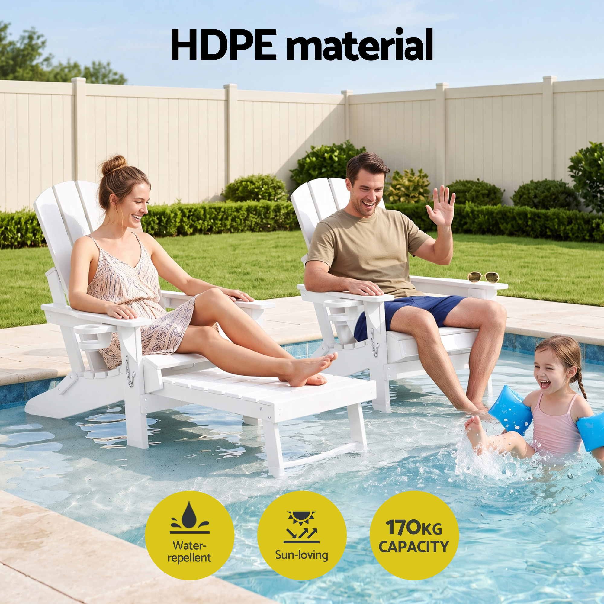 Folding Adirondack Sun Lounger with Recliner and Footrest - White