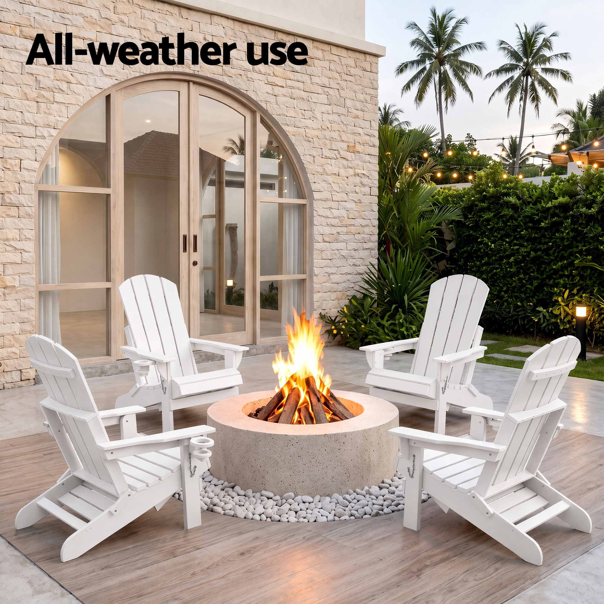 Folding Adirondack Sun Lounger with Recliner and Footrest - White
