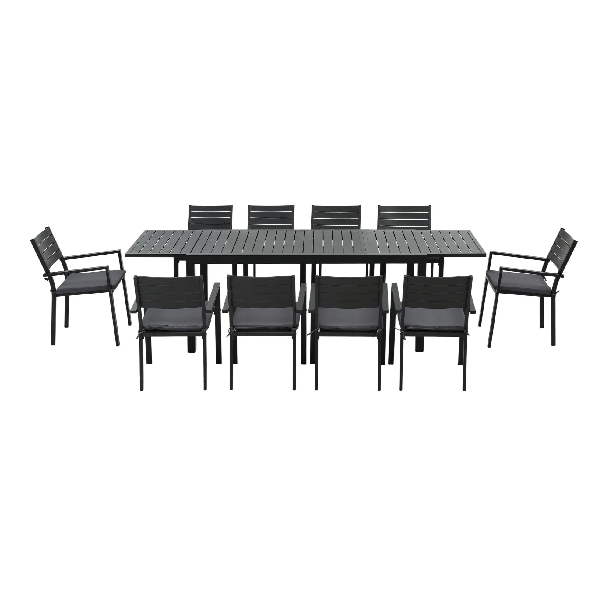 Outdoor Dining Set 11PCS Aluminum Extendable Table and Chairs Patio Furniture Black