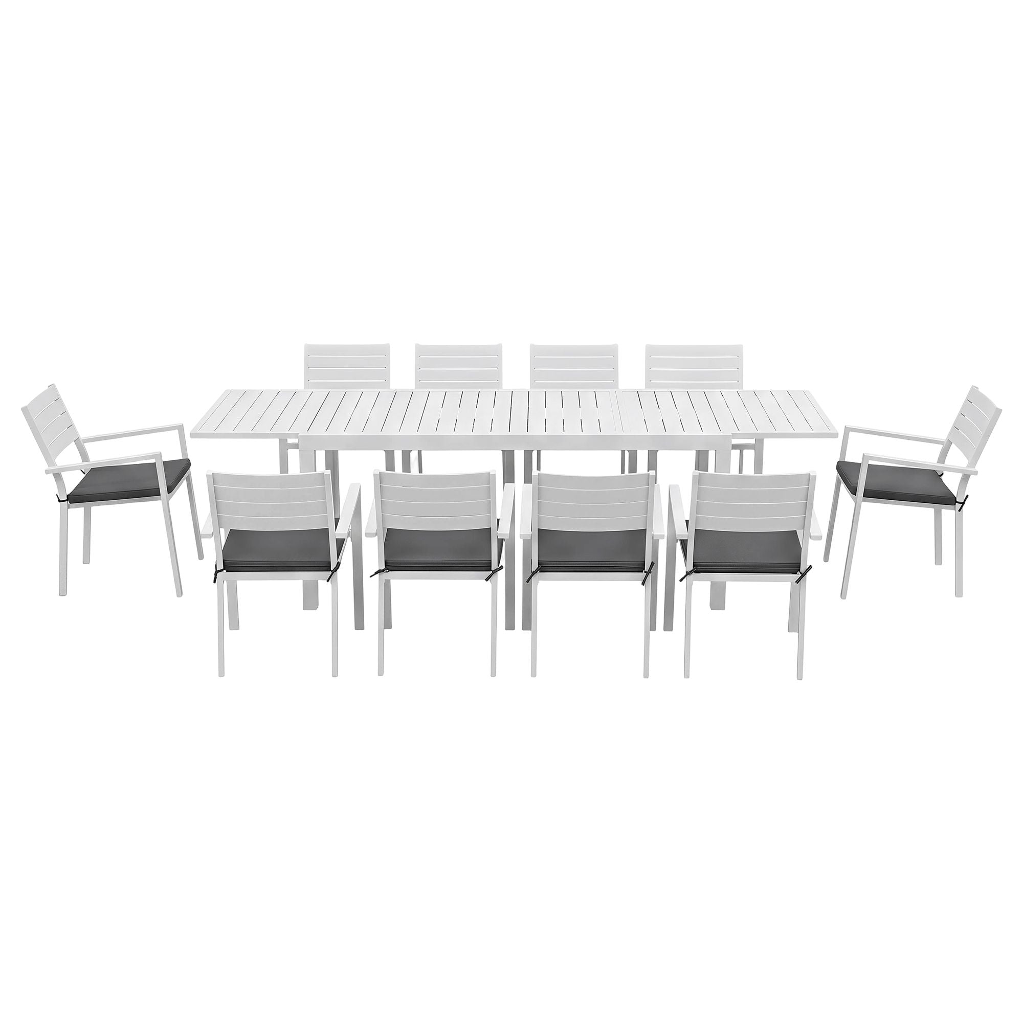 Outdoor Dining Set 11PCS Aluminum Extendable Table and Chairs Patio Furniture White