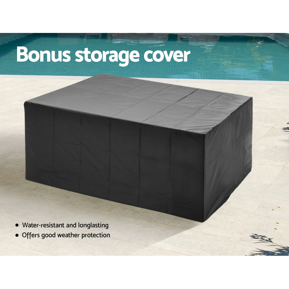 Bonus storage cover for Outdoor Dining Set 11 Piece Wicker Table Chairs Setting Grey, water-resistant and weatherproof.