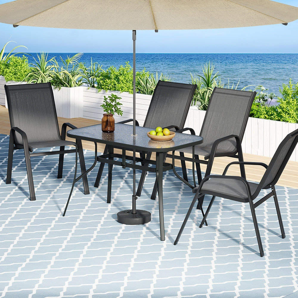 5PC Outdoor Dining Set Table and Chairs Patio Furniture Bistro Set Garden Grey
