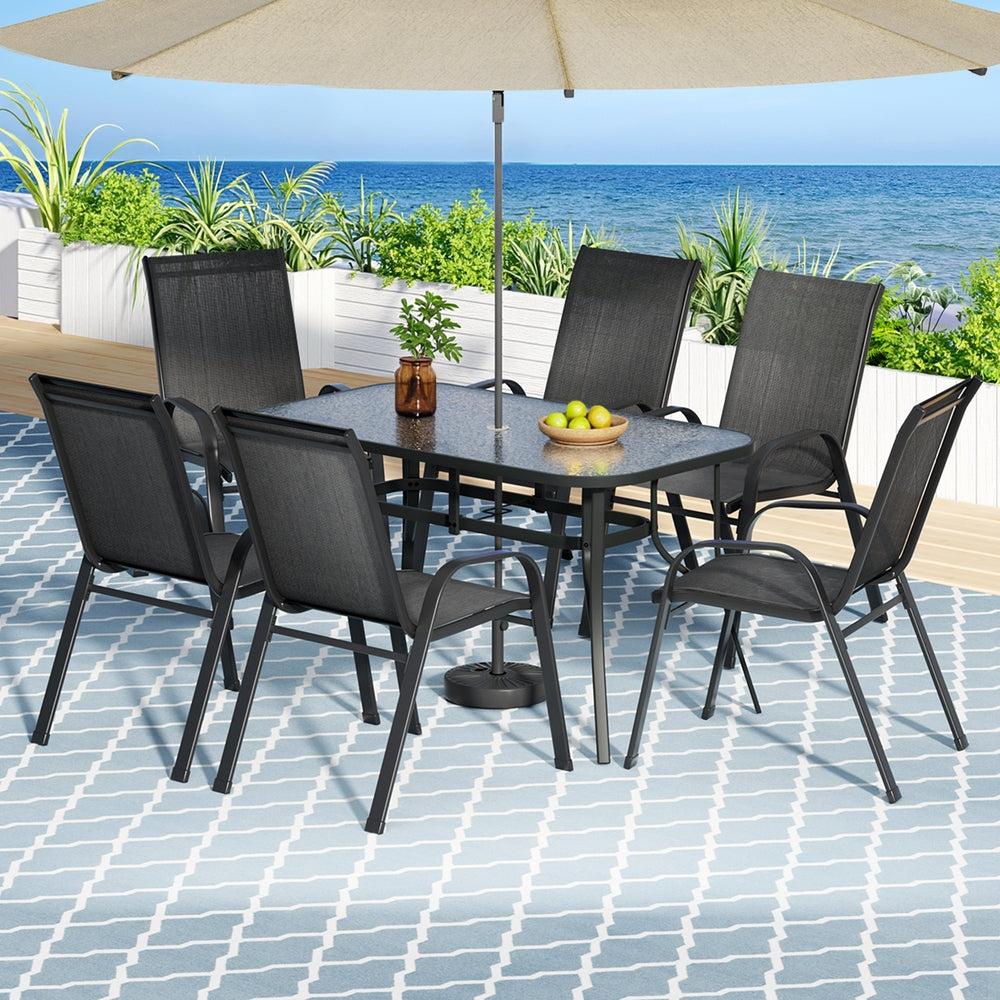 7PC Outdoor Dining Set Table and Chairs Patio Furniture Bistro Set Garden Black