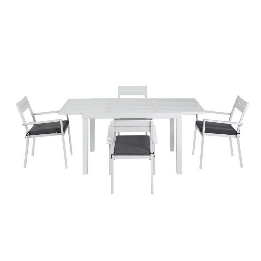 5-piece Aluminium Outdoor Dining Set with Extension Table - White