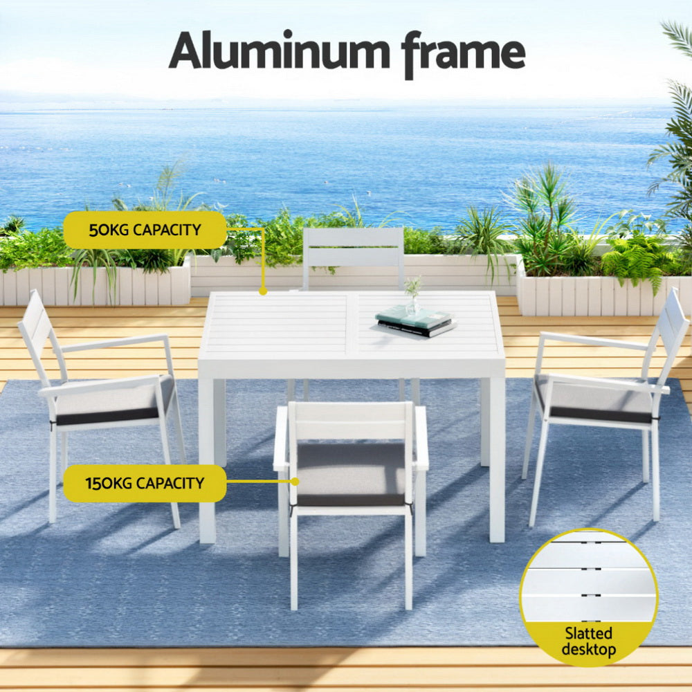 5-piece Aluminium Outdoor Dining Set with Extension Table - White
