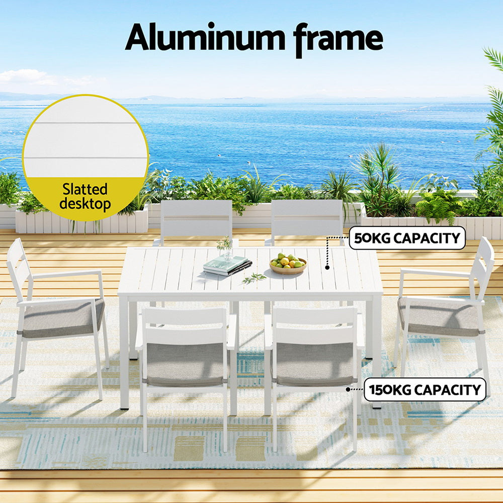 7 Piece Aluminium Outdoor Dining Set White With Grey Cushions