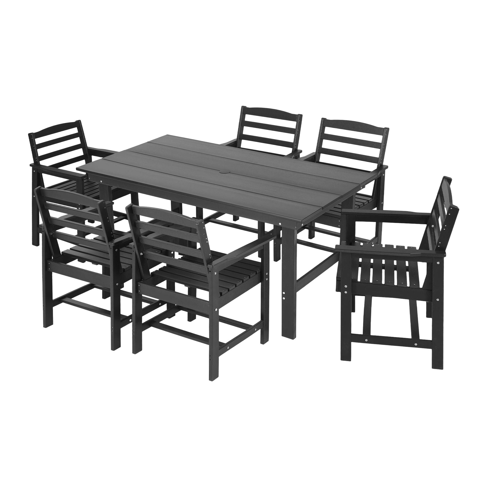 7 Piece Outdoor Patio Dining Set with HDPE Table and Chairs - Black