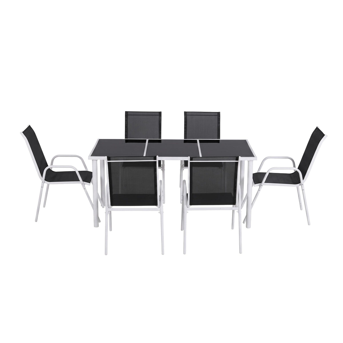 7 Piece Outdoor Dining Set with Steel Table & Textilene Chairs - Black