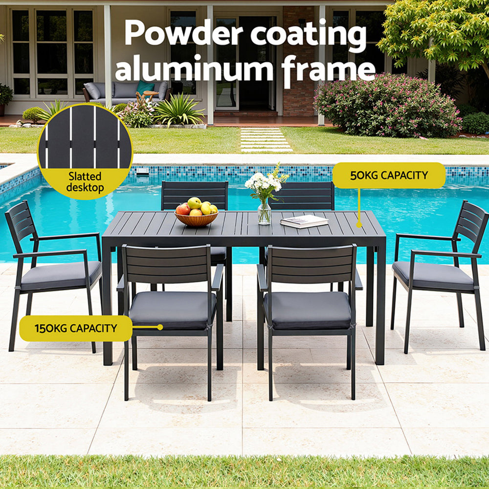 Outdoor Dining Set 9PCS Aluminum Extendable Table Chairs Patio Furniture with powder-coated frame by poolside