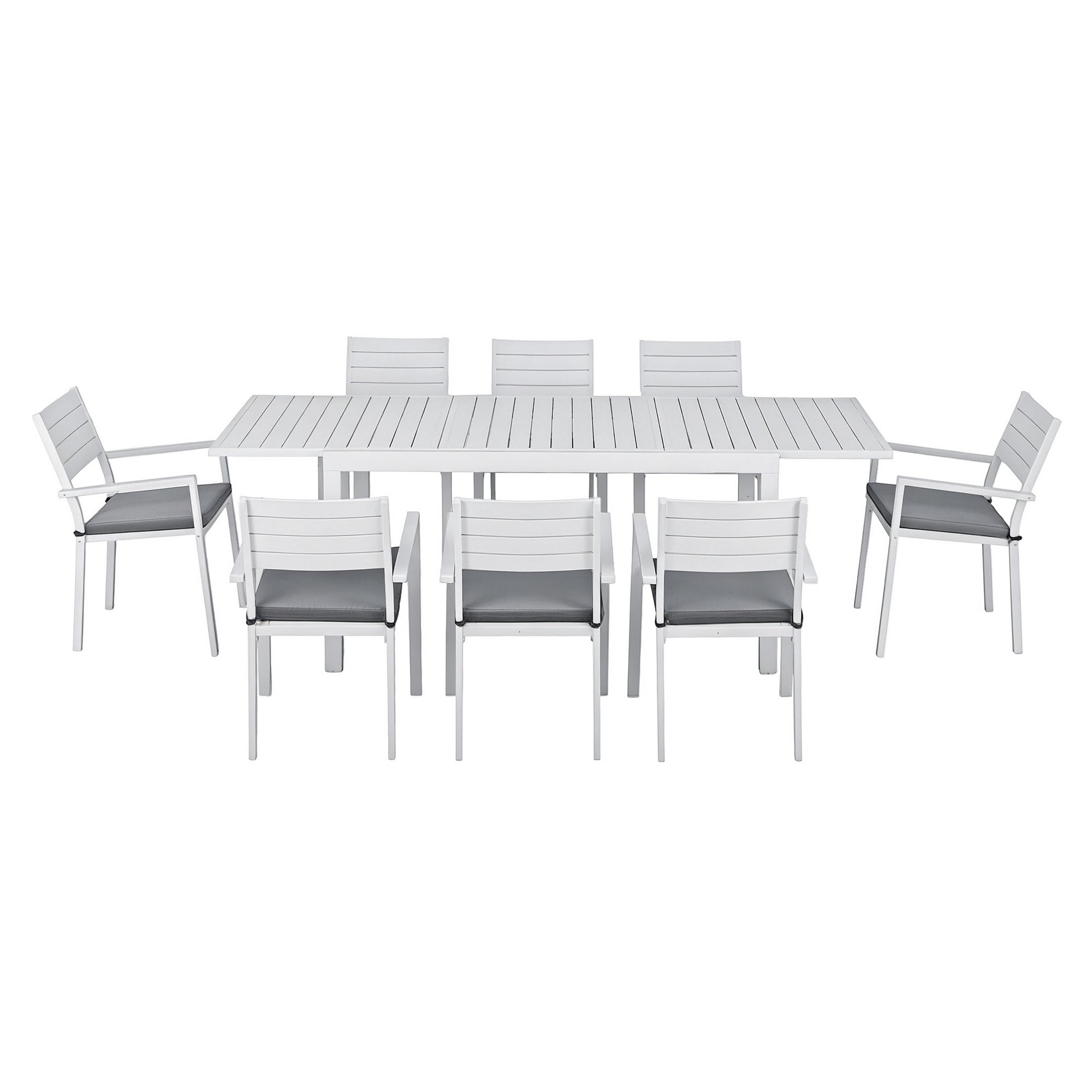 Outdoor 9PCS Extendable Aluminium Dining Set with Chairs - White & Grey