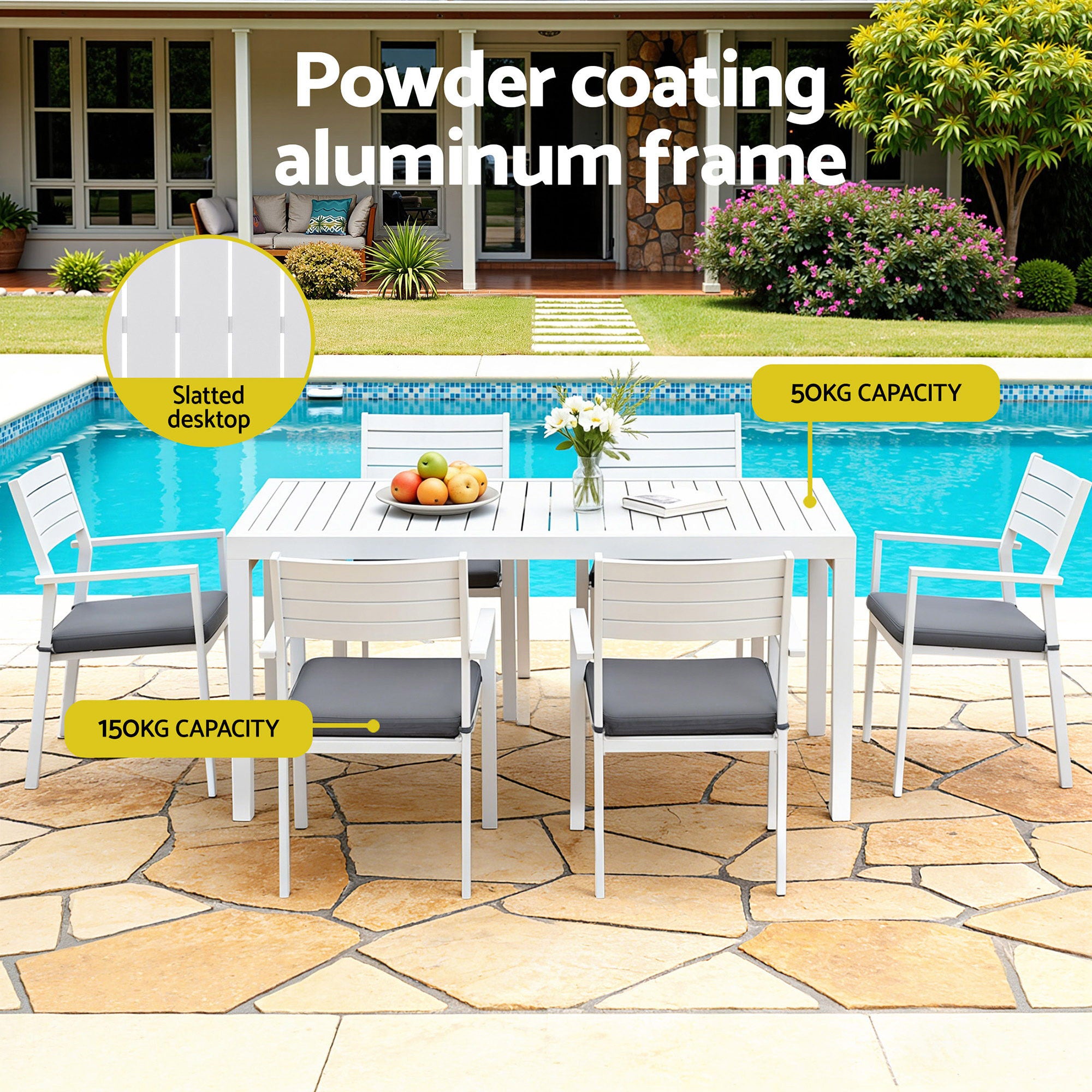 Outdoor 9PCS Extendable Aluminium Dining Set with Chairs - White & Grey