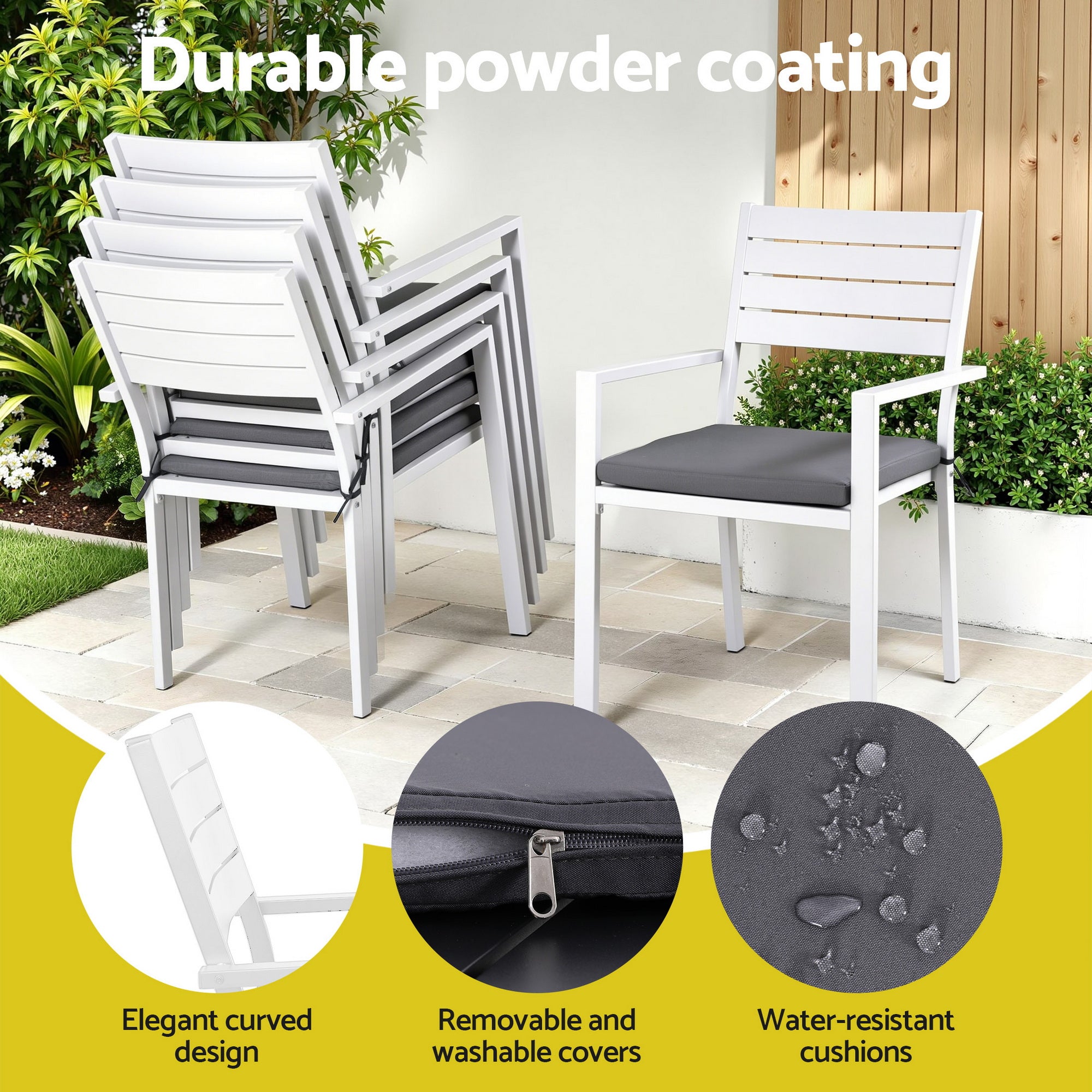 Outdoor 9PCS Extendable Aluminium Dining Set with Chairs - White & Grey