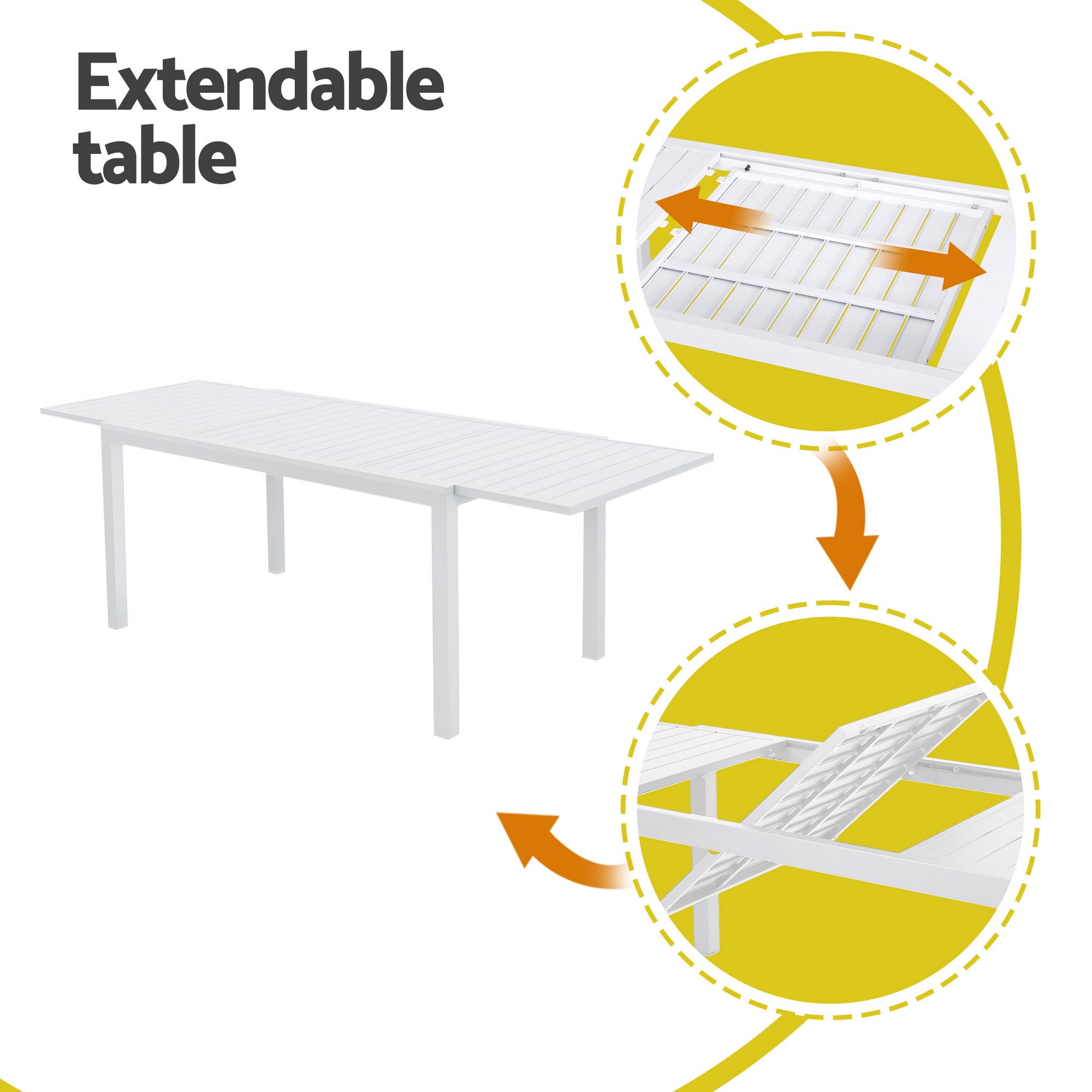 Outdoor 9PCS Extendable Aluminium Dining Set with Chairs - White & Grey