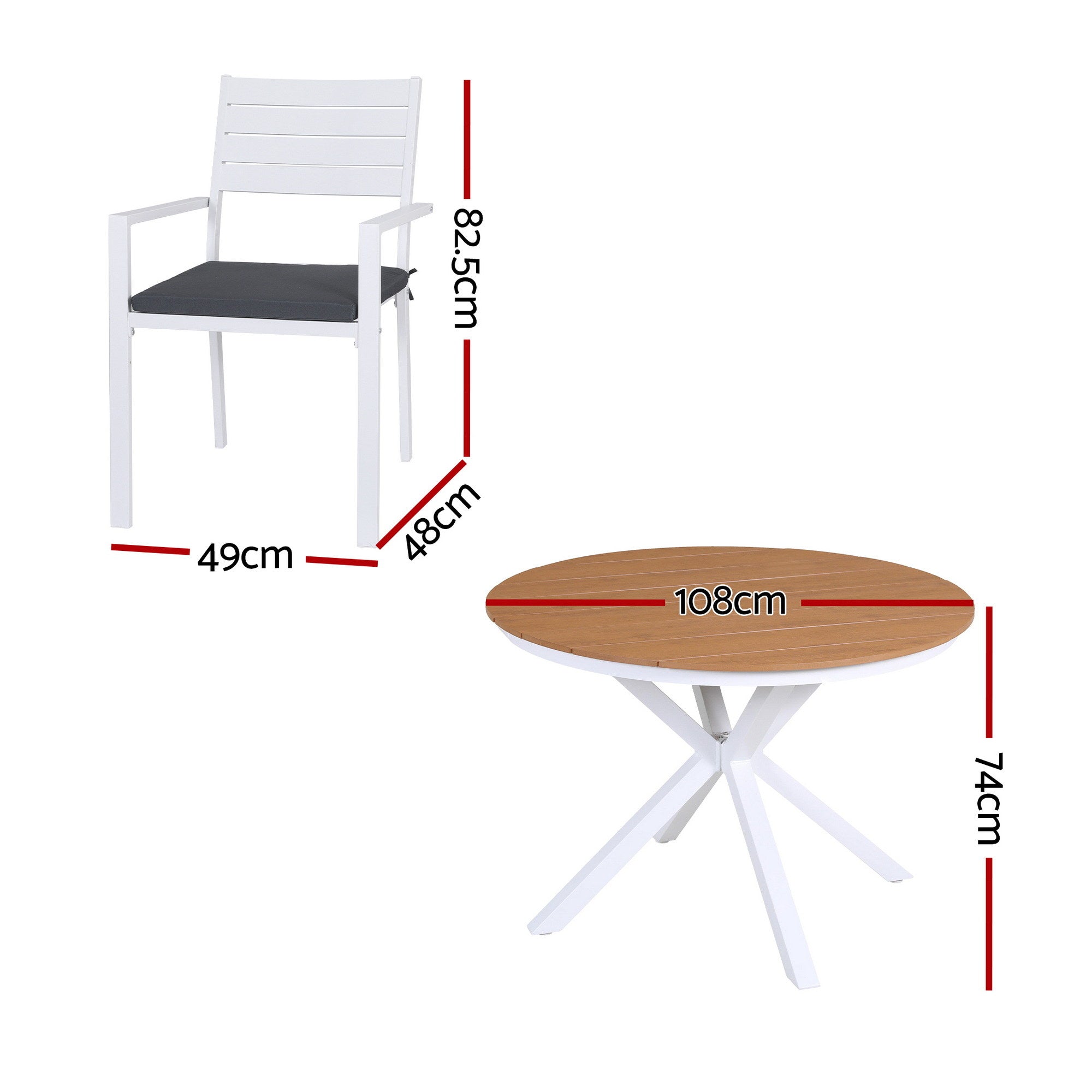 5 Piece Outdoor Dining Set with Aluminium Frame and WPC Tabletop - Natural White