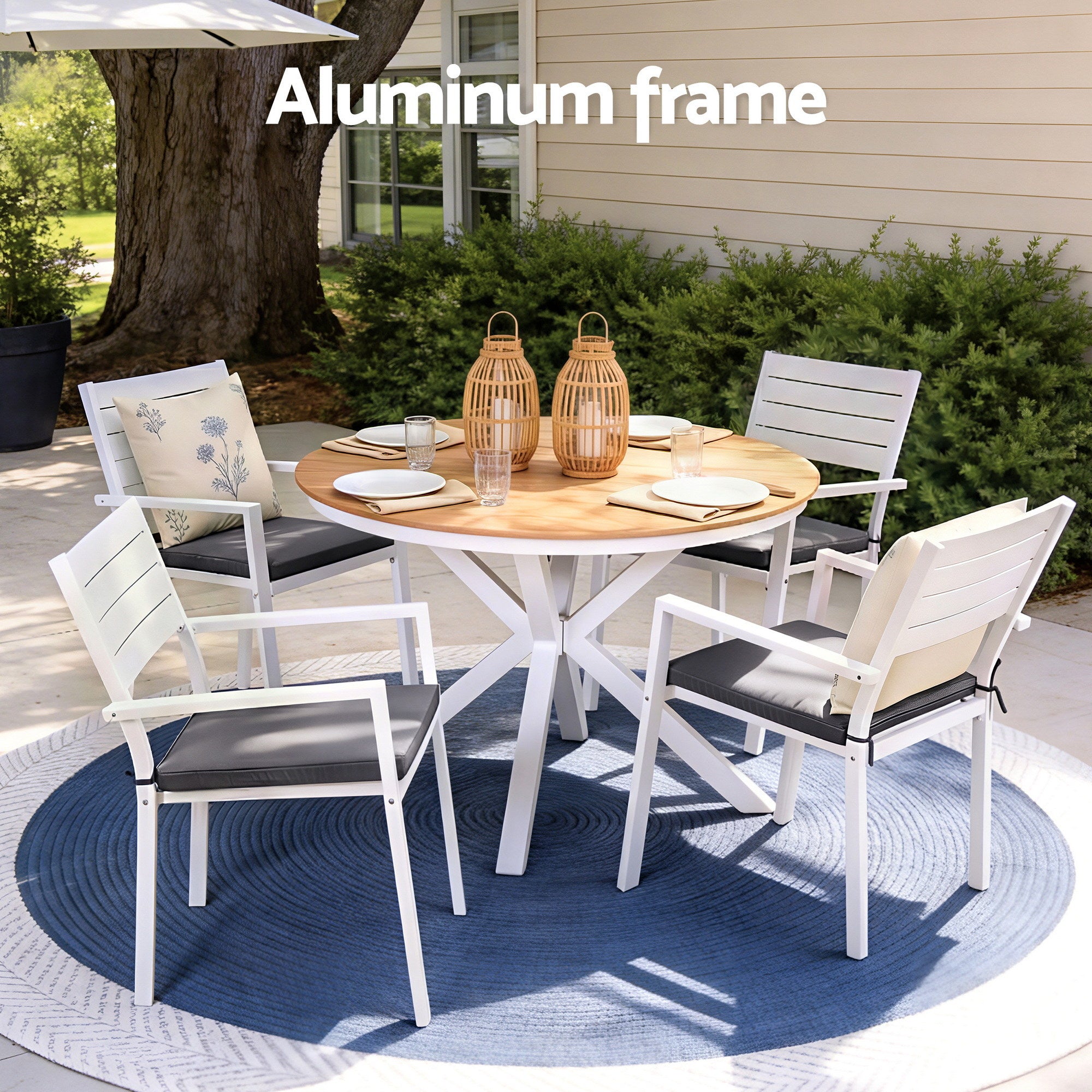 5 Piece Outdoor Dining Set with Aluminium Frame and WPC Tabletop - Natural White