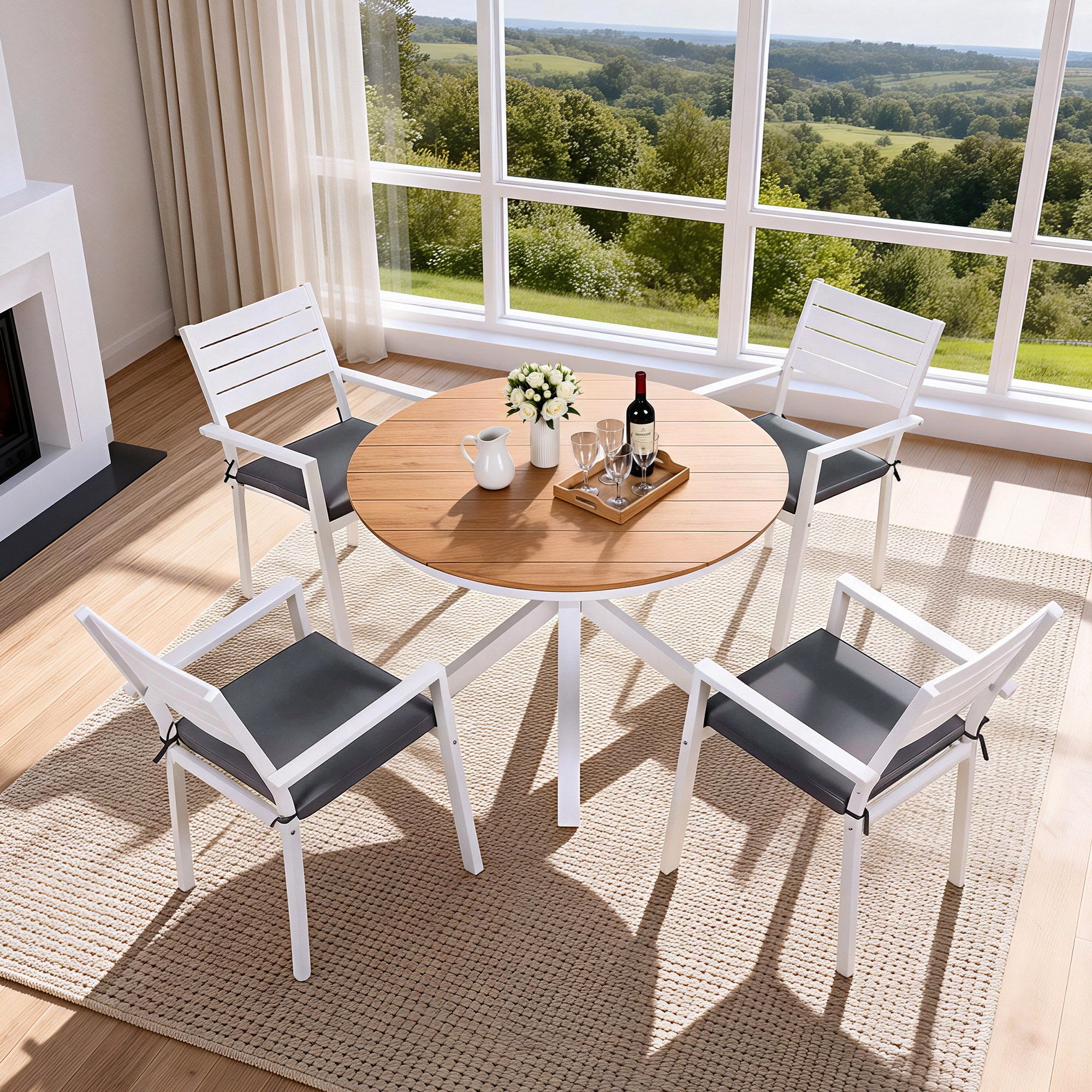 5 Piece Outdoor Dining Set with Aluminium Frame and WPC Tabletop - Natural White