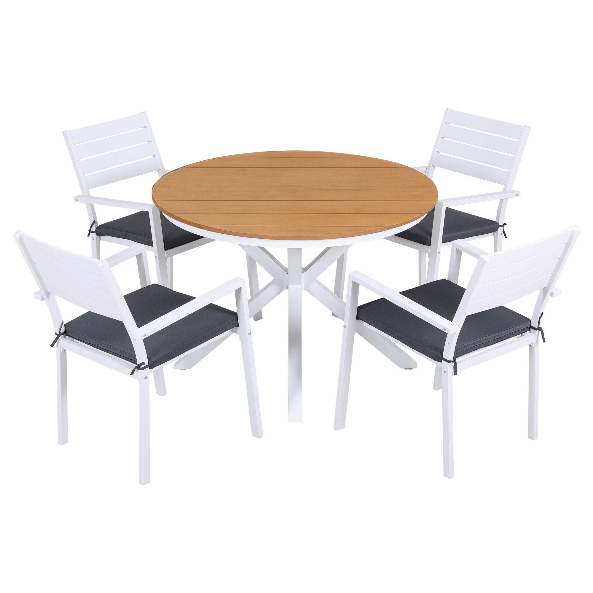 5 Piece Outdoor Dining Set with Aluminium Frame and WPC Tabletop - Natural White