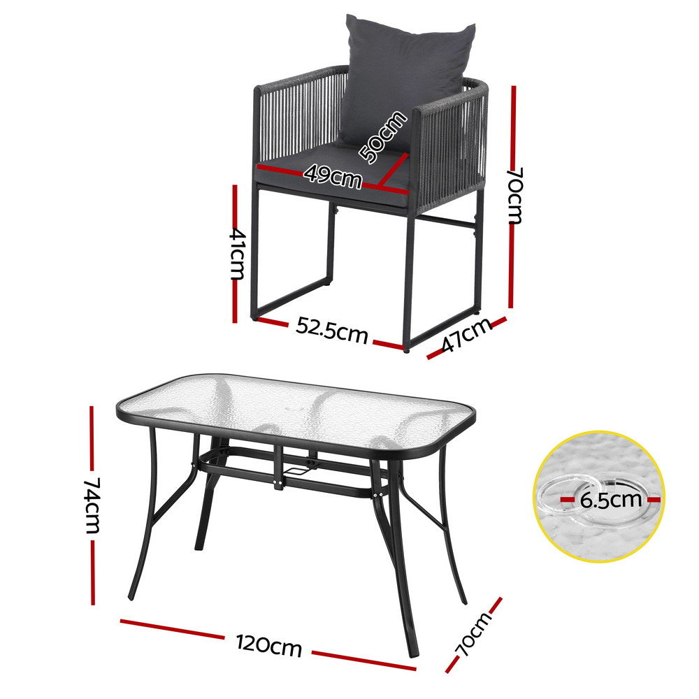 5PCS Outdoor Dining Set Table and Chairs Rope Patio Furniture Garden Black