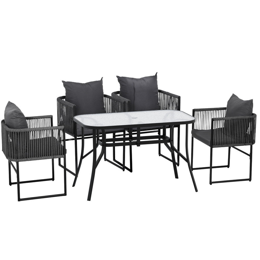 5PCS Outdoor Dining Set Table and Chairs Rope Patio Furniture Garden Black