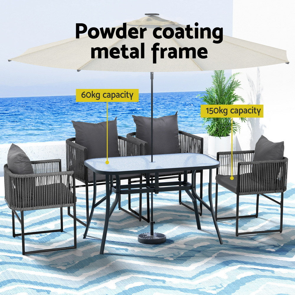 5PCS Outdoor Dining Set Table and Chairs Rope Patio Furniture Garden Black