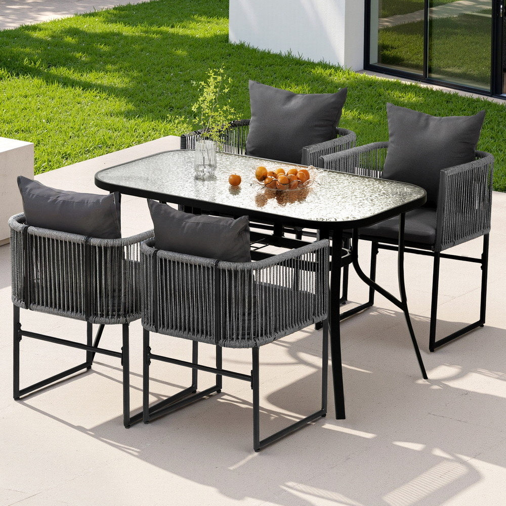 5PCS Outdoor Dining Set Table and Chairs Rope Patio Furniture Garden Black