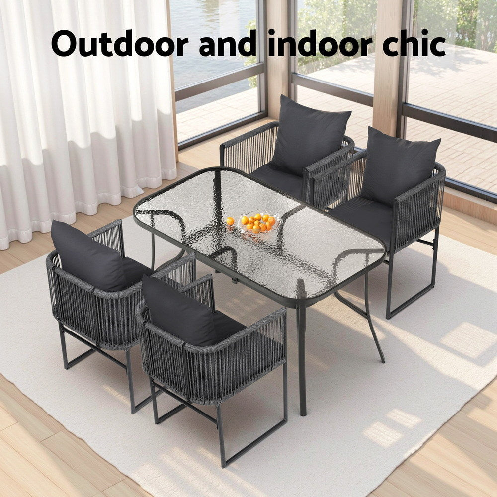 5PC Outdoor Dining Set Table and Chairs Patio Furniture Garden Bistro Set Black