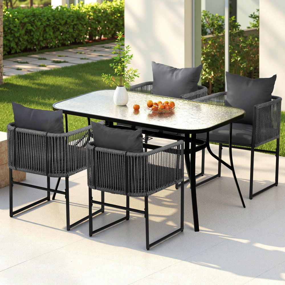 5PC Outdoor Dining Set Table and Chairs Patio Furniture Garden Bistro Set Black