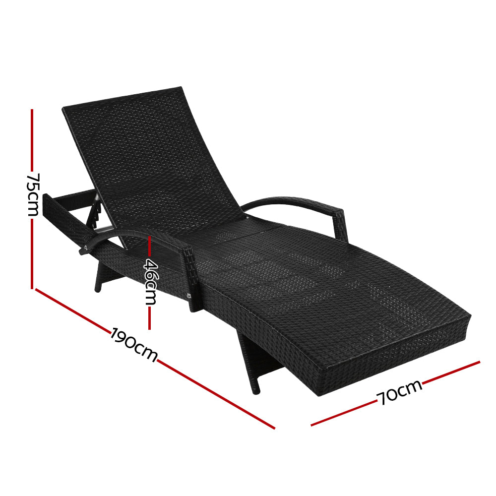 Set of 2 Bianca Outdoor Sun Lounger Chairs with Cushion - Black
