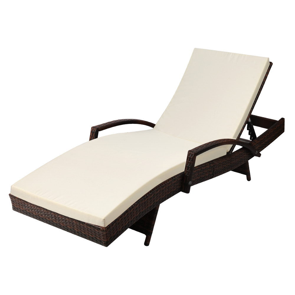 Bianca Outdoor Sun Lounger Chair with Cushion - Brown
