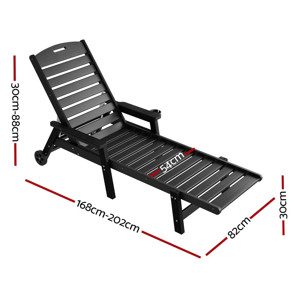 2PCS Adjustable Sun Lounge Lounger Beach Chairs with Wheels - Black