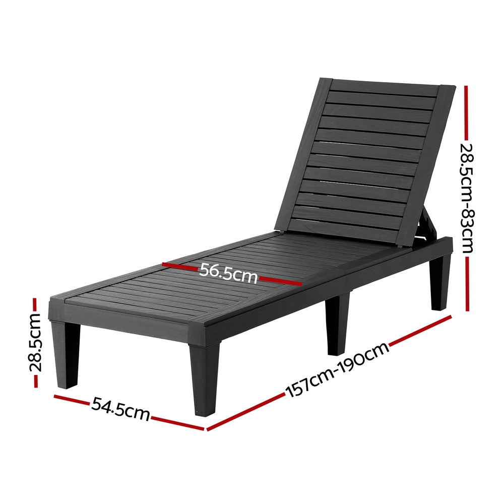 Sun Lounge Adjustable Recliner Patio Outdoor Furniture Lightweight Black