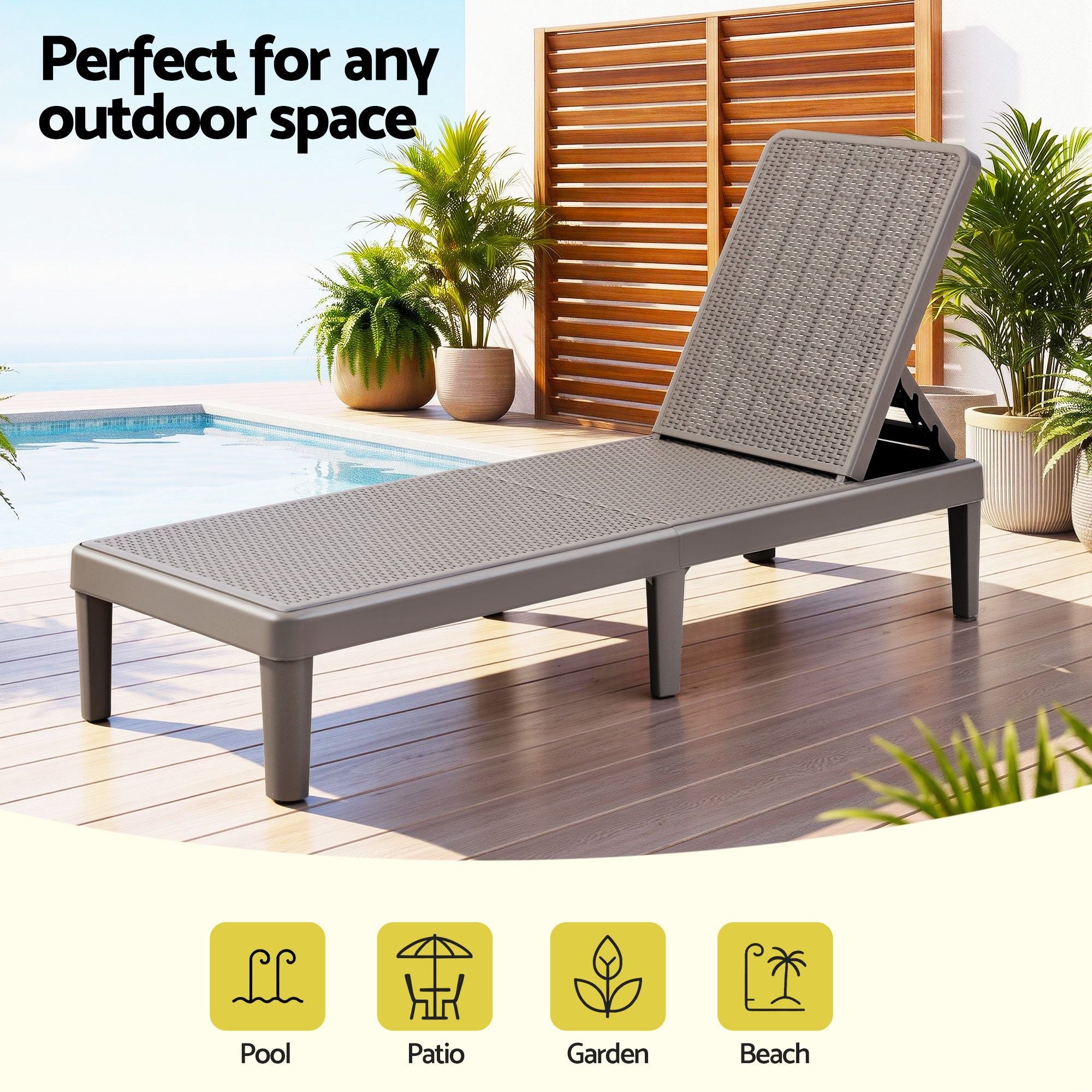 Adjustable Outdoor Sun Lounger Patio Furniture Lightweight - Brown