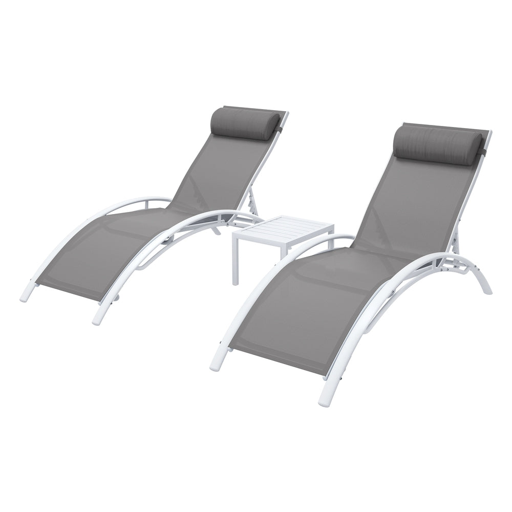 3PC Sun Lounge Outdoor Lounger Table Chairs Steel Patio Furniture Garden