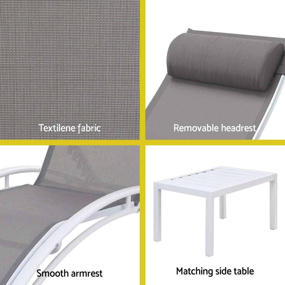 3PC Sun Lounge Outdoor Lounger Table Chairs Steel Patio Furniture Garden