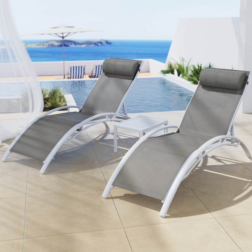 3PC Sun Lounge Outdoor Lounger Table Chairs Steel Patio Furniture Garden