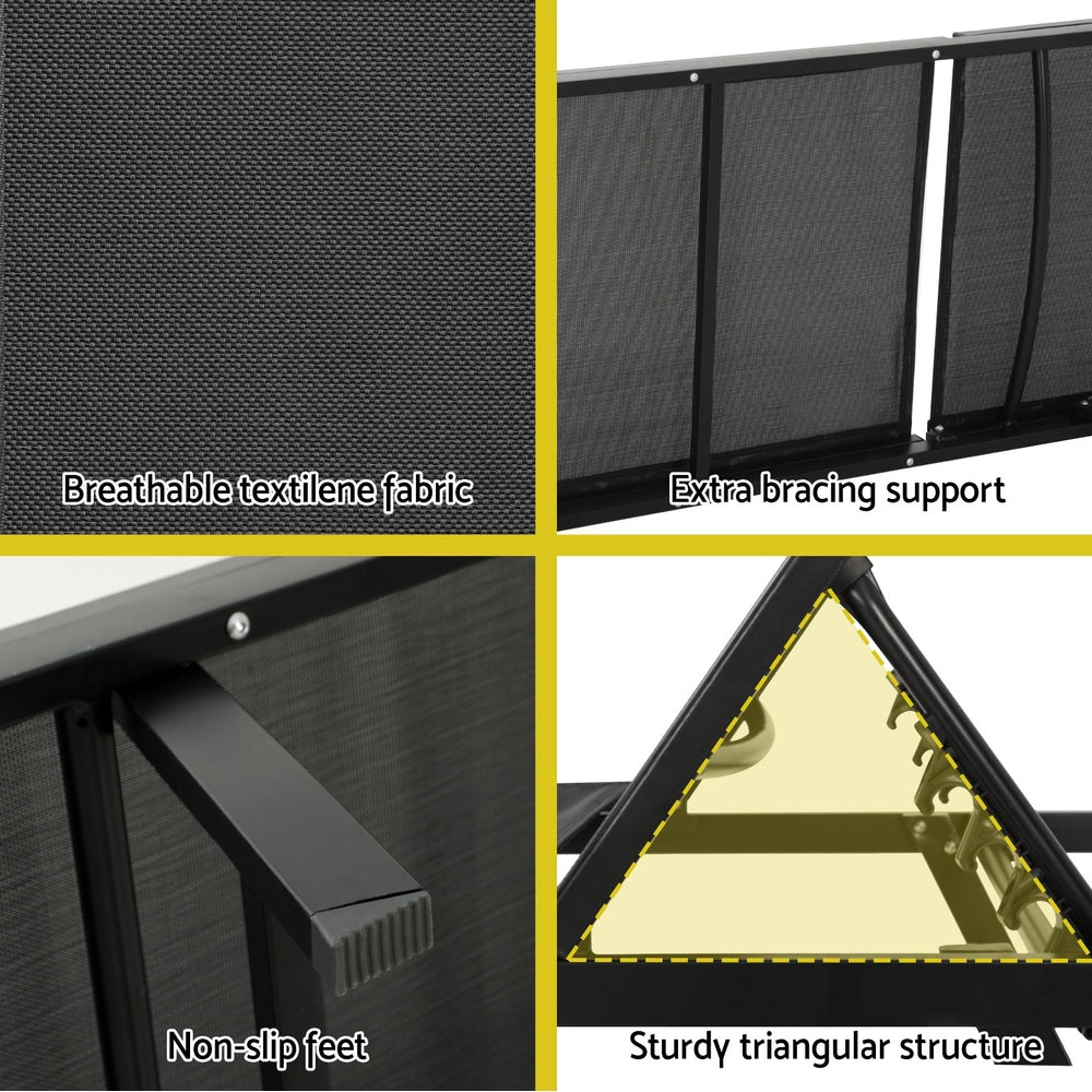 Sun Lounge Outdoor Lounger Steel Beach Chair Patio Furniture Black