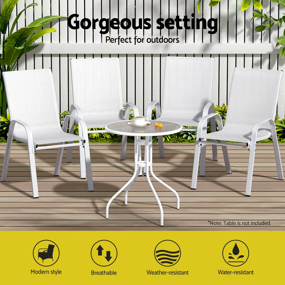 Set of 4 Outdoor Stackable Chairs - White