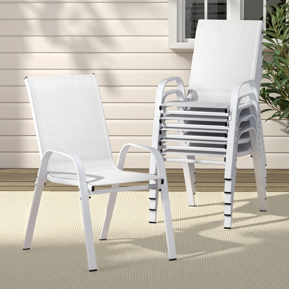 Set of 6 Outdoor Stackable Chairs - White