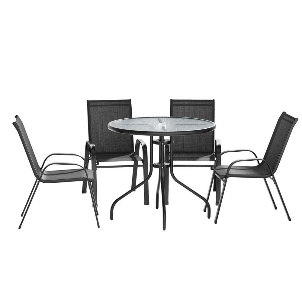 5-Piece Outdoor Dining Set with Table & Stackable Chairs - Black