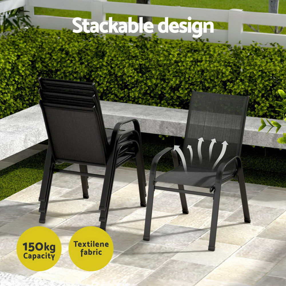 5-Piece Outdoor Dining Set with Table & Stackable Chairs - Black