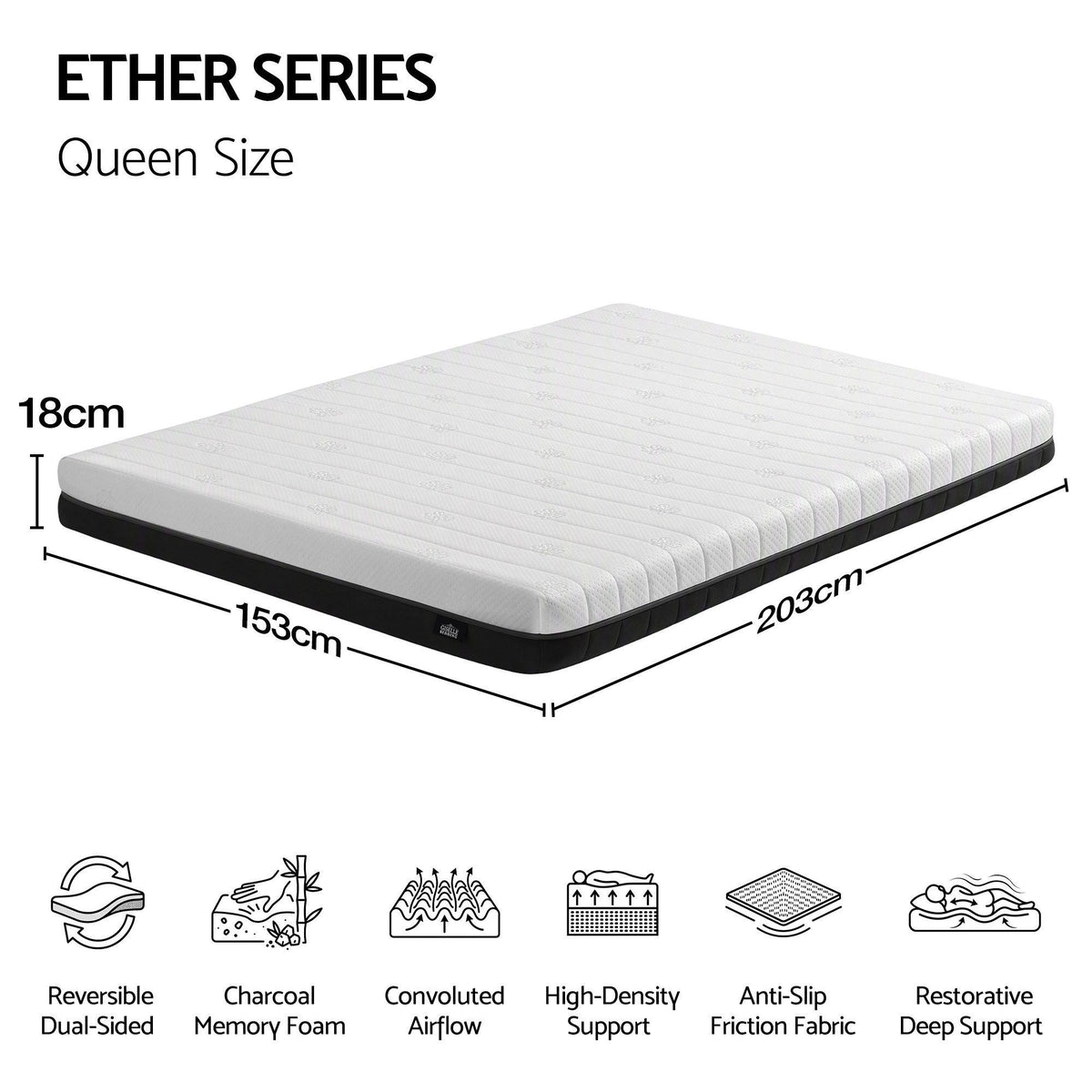 18cm Queen Dual Feel Reversible Memory Foam Mattress - Charcoal
