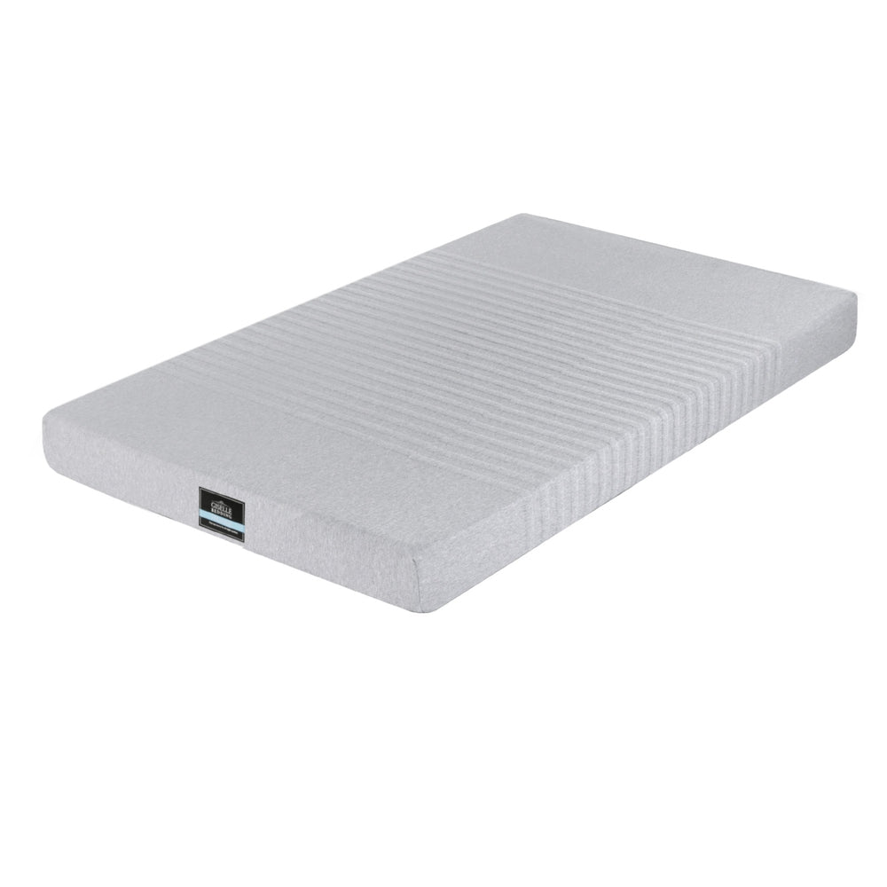 Cool Gel Memory Foam Mattress Charcoal 7-Zone Washable Bamboo Cover 15cm Single in light gray angled view