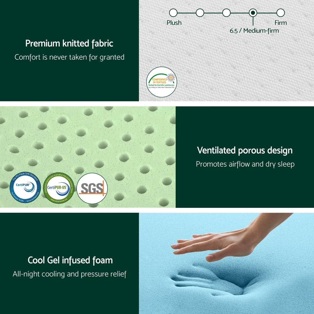 20cm Memory Foam Mattress Green Tea King Single with premium knitted fabric, ventilated porous design, and cool gel infused foam