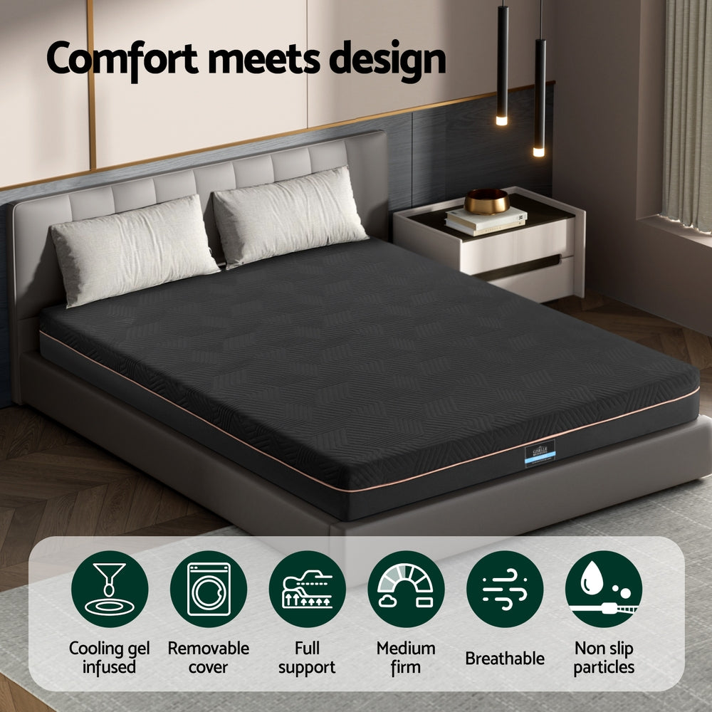 18cm Memory Foam Mattress Green Tea Foam Cool Gel Foam Mattresses Queen on modern bed in stylish bedroom setting