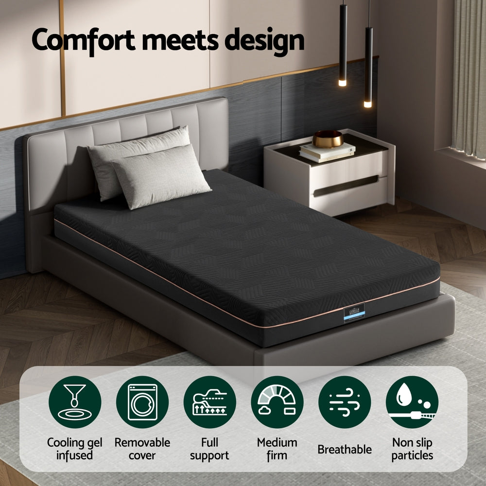 18cm Memory Foam Mattress Green Tea Foam Cool Gel Foam Mattresses Single on modern bed with pillows in stylish bedroom setting