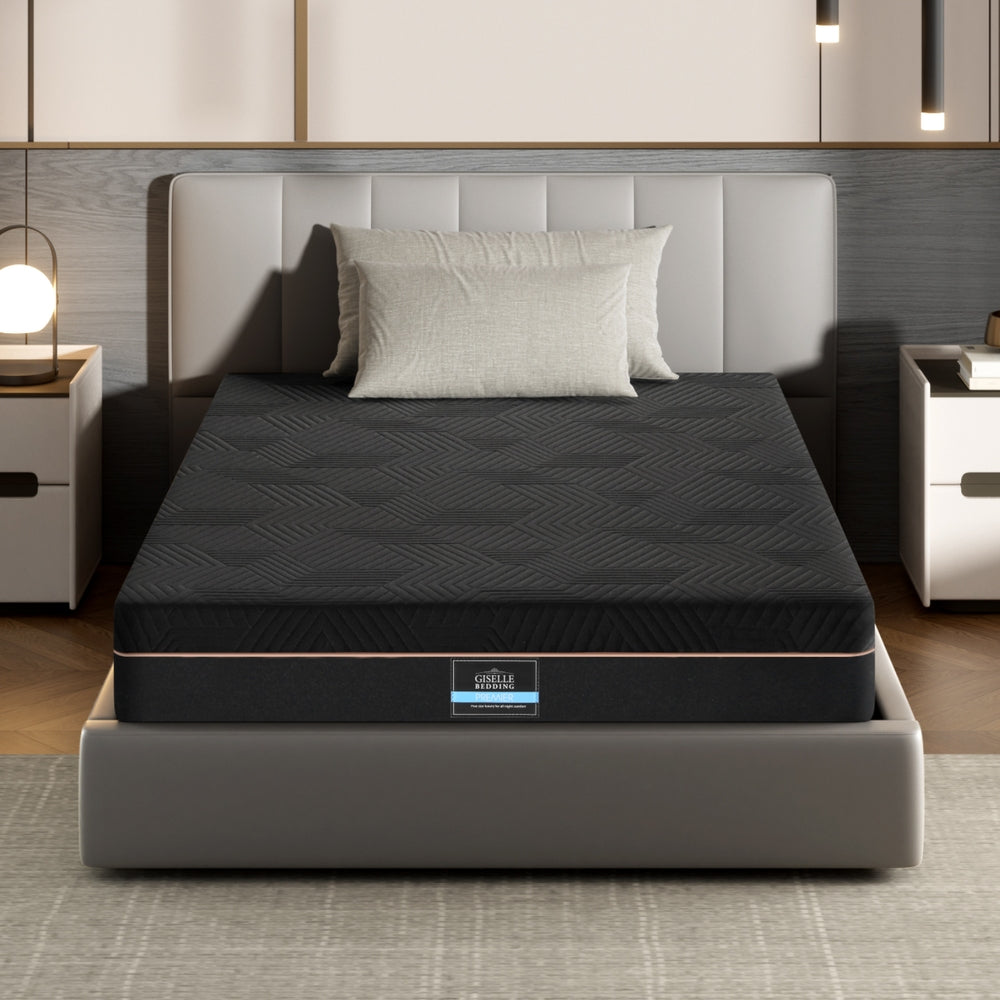 18cm Memory Foam Mattress Green Tea Foam Cool Gel Foam Mattresses Single on gray upholstered bed with pillows in modern bedroom