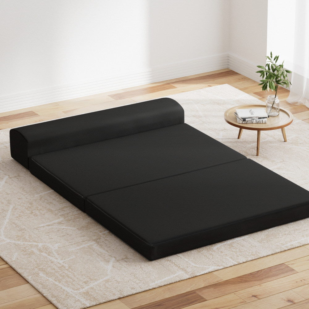 Folding Foam Mattress Portable Double Sofa Bed Mat Air Mesh Fabric Black