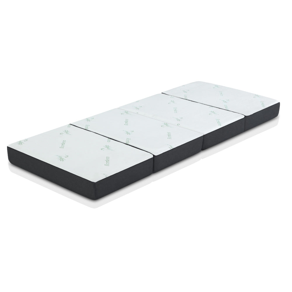 Portable Mattress Folding Foldable Foam Floor Bed Tri Fold 180cm unfolded on white background for versatile bedroom use